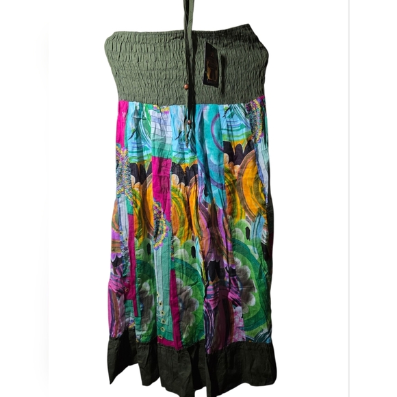 Junglee Billie Vibrant Strapless Dress with Artistic Print One Size Fits Most - Picture 5 of 5